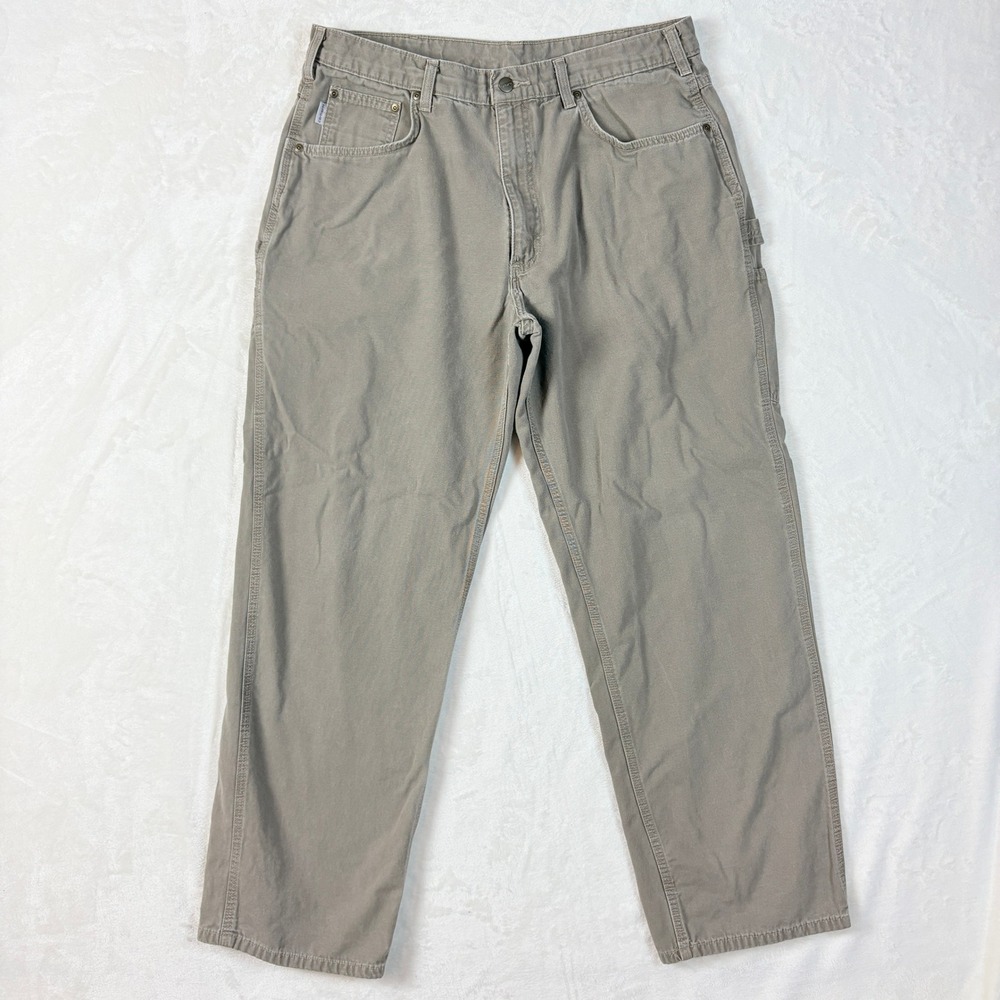 Carhartt Pants Men Sz 38x34‎ B159-MUS Mushroom Tan Canvas Carpenter Work Loose